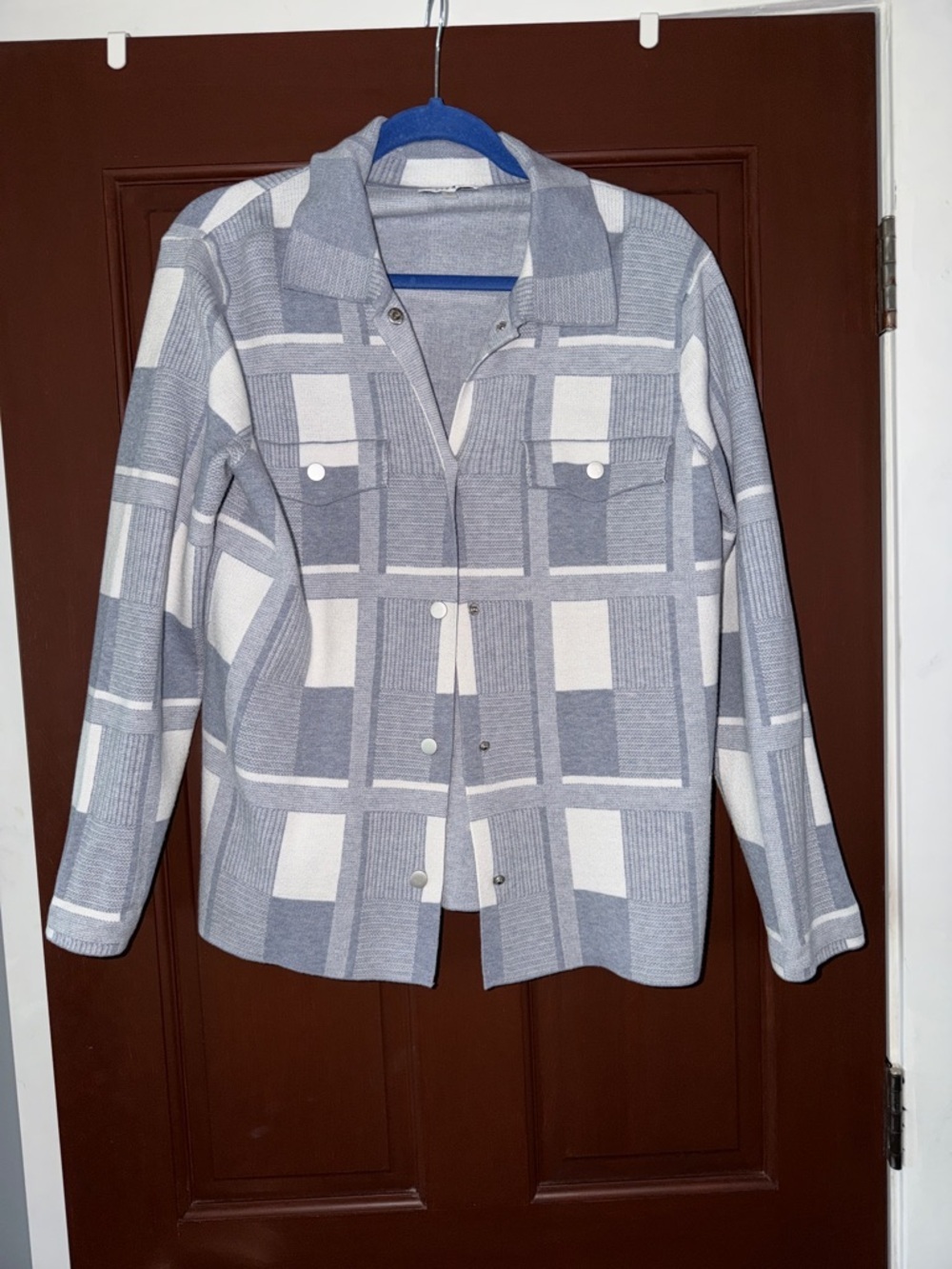 Sioni Gray and White Windowpane Button-Front Shirt Jacket